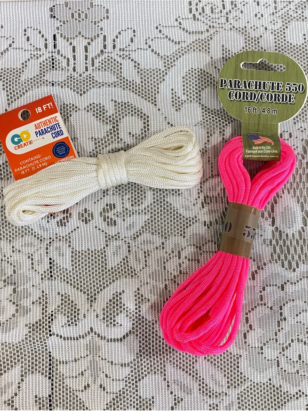 Parachute Cord Bundle of Two NWT Pink White Crafting Jewelry Making